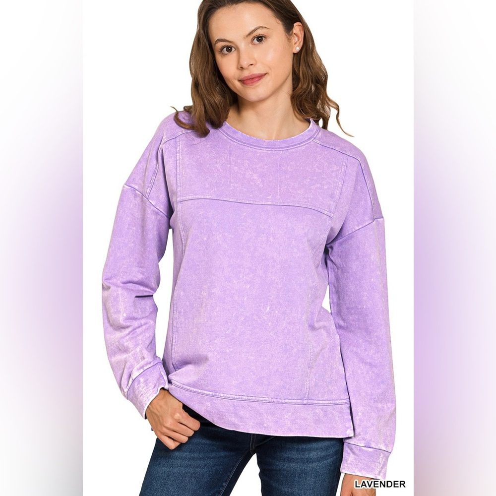 Zenana Acid Wash French Terry Exposed-Seam Pullover